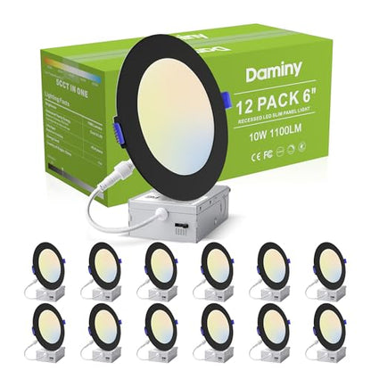 DAMINY 12 Pack 6 Inch LED Recessed Lighting, Canless Wafer Downlight - color: Black, size: 6 Inch