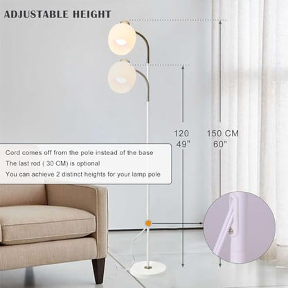 Adjustable Reading Floor Lamp,360°Rotatable Shade,3CCT LED Bulb Include,White Gooseneck - color: White Glass Shade
