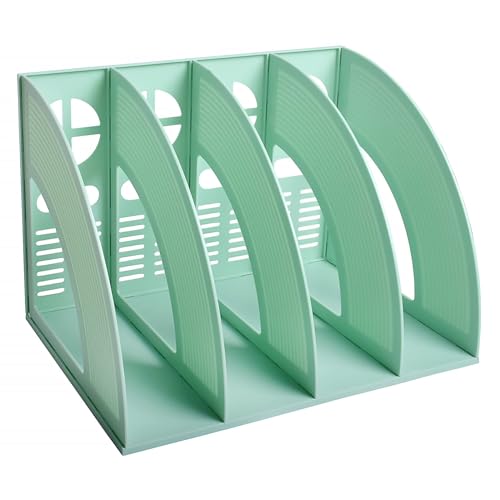 A4 File Holder Magazine File Folder Desk Organizer, 4 Vertical Compartments Bookshelf Document Divider Paper Box Bookends for Office Home Organization and Storage Racks - color: Green, size: 4 compartments