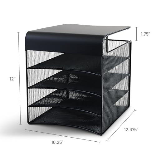 Safco Onyx Hanging Under Desk Organizer, 4 Trays, Office and Classroom Mailbox , Paper and Mail Sorter, Steel Mesh, Black - style: 4 Tray Under Desk Mounted