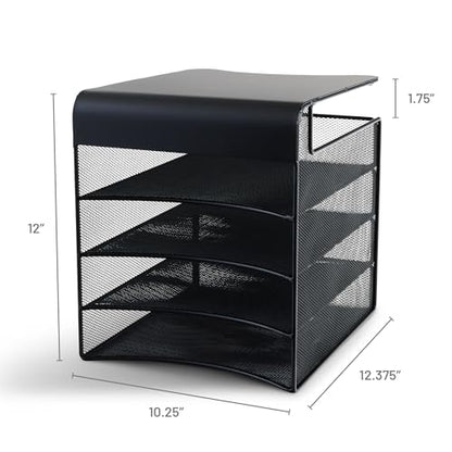 Safco Onyx Hanging Under Desk Organizer, 4 Trays, Office and Classroom Mailbox , Paper and Mail Sorter, Steel Mesh, Black - style: 4 Tray Under Desk Mounted