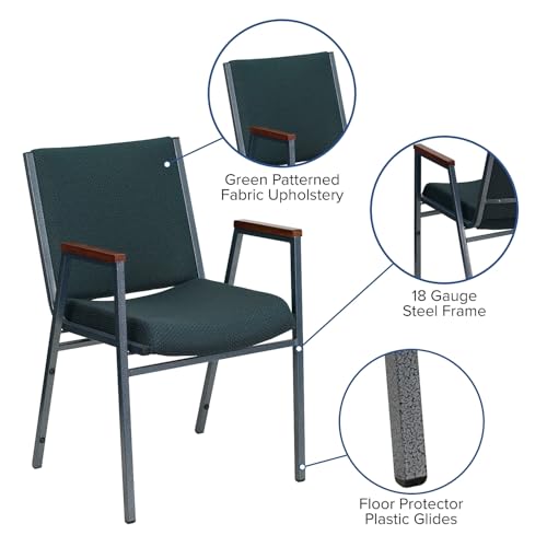 Flash Furniture Hercules Fabric Stack Chair with Arms, Green - color: Green Patterned Fabric, size: Set of 1