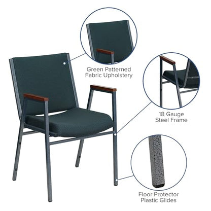Flash Furniture Hercules Fabric Stack Chair with Arms, Green - color: Green Patterned Fabric, size: Set of 1