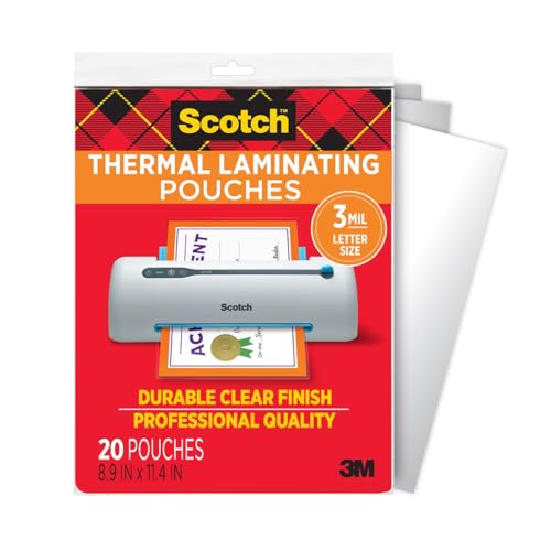 Scotch Thermal Laminating Pouches, Letter Size Laminating Sheets 8.9 x 11.4-Inches, 3 mil thick, 20-Pack, Clear | 3 mil thick, 20-Pack - size: 20-Pack