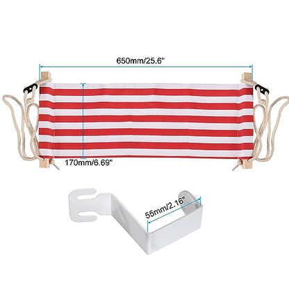 PATIKIL Foot Hammock Under Desk, Adjustable Foot Rest Sling with Hooks Portable Desk Footrest for Airplane Travel Home Office, Red White Style 1 - color: Red