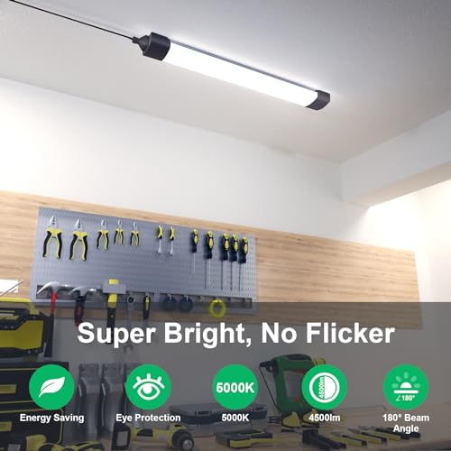 Plug in Light 4FT 5000K Linkable LED Tube Shop Closet Under-Cabinet Utility Lights, IP66 Waterproof, Overhead Ceiling Workbench Light, LED Light Bar for Room Office Garage Shop Bathroom - color: Black, size: 4FT-1PCS/with plug