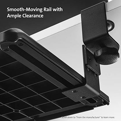 Kensington Clamp-On Keyboard Tray, Under Desk Keyboard Drawer with Cable Management, Ergonomic Smartfit Slide-out Height Adjustable Keyboard Holder, Black 13.3"x32.4"x2.4" K55407WW | SmartFit slide-out drawer, cable management, height adjustable, ergonomi