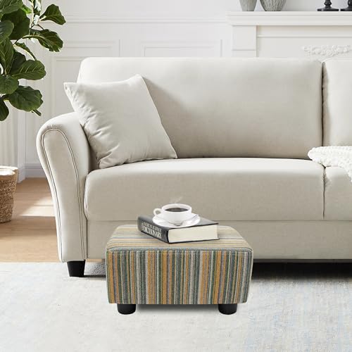 CAROLMADE Small Foot Stool Ottoman Footstool with Legs Under Desk Footrest for Living Room Bedroom and Office,Linen-Stripe Green - color: Stripe Green, size: 11"d X 15.4"w X 8.3"h