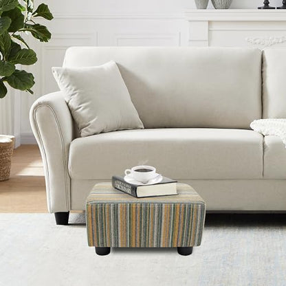 CAROLMADE Small Foot Stool Ottoman Footstool with Legs Under Desk Footrest for Living Room Bedroom and Office,Linen-Stripe Green - color: Stripe Green, size: 11"d X 15.4"w X 8.3"h