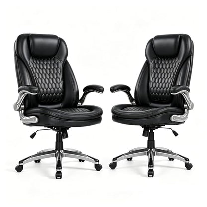 COLAMY Executive Office Chair with Thick Bonded Leather (Black-6686, Set of 2) - color: Black-6686, size: set of 2