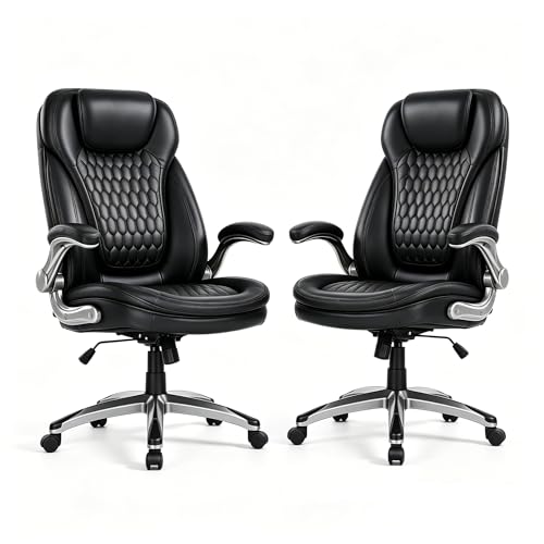 COLAMY Executive Office Chair with Thick Bonded Leather (Black-6686, Set of 2) - color: Black-6686, size: set of 2