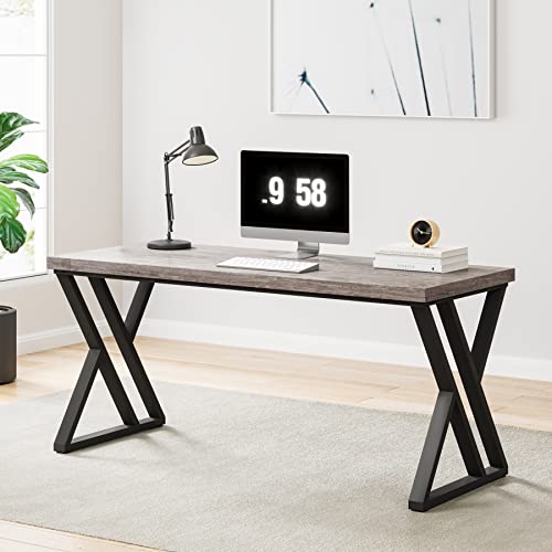 Tribesigns Writing Computer Desk, 55 inch Heavy Duty Study Desk with Z-Shaped Metal Leg, Modern Simple Home Office Computer Desk, Grey - color: Grey