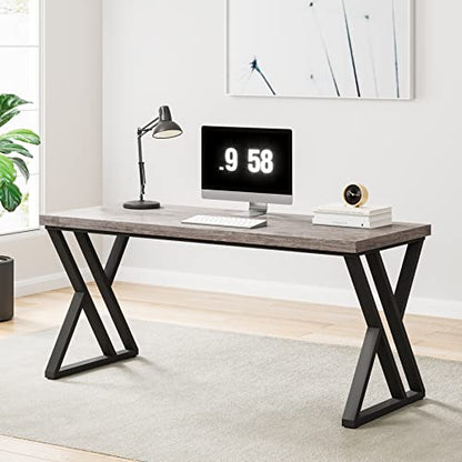 Tribesigns Writing Computer Desk, 55 inch Heavy Duty Study Desk with Z-Shaped Metal Leg, Modern Simple Home Office Computer Desk, Grey - color: Grey