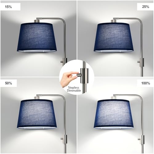 Nintiue Dimmable Floor Lamp, 1000 Lumens LED Edison Bulb Included, Brushed Nickel Arc Standing Tall Floor Lamp with Blue Shade for Living Room Bedroom Office Dining Room - color: Brushed Nickel-Blue Shade