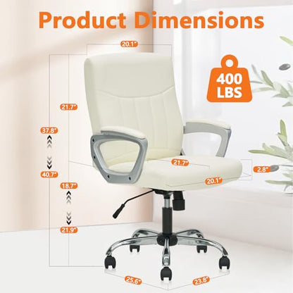 CLATINA Office Computer Desk Chair Executive Mid Back Chair Comfortable Ergonomic Managerial Chair Adjustable PU Leather Home Office Desk Chair Swivel, White 1PK - color: White, size: 1 Pack