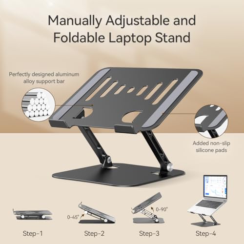 Adjustable Laptop Stand, Aluminum Laptop Riser | Portable Notebook Stand, Foldable Computer Holder for MacBook Air Pro, Dell XPS, HP and All 10–17 Inch Laptops, Black - color: Black
