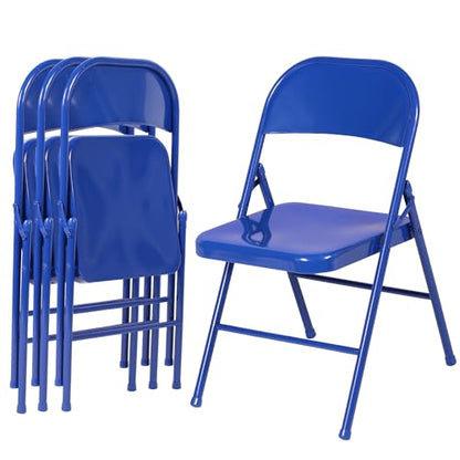 VECELO Metal Folding Chairs 4 Pack, Double Hinged Steel Frame Easy Foldable&Stackable for Office Kitchen Dinning Wedding Patio and Garden - color: Navy Blue
