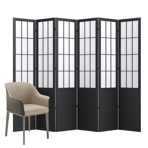 Room Divider, 66.9Inch Tall Japanese Shoji Style Folding Wood Screen with Double Hinges for Home Office Bedroom Hotel Decoration (6Panels, Black) - color: Black, size: 6 Panels