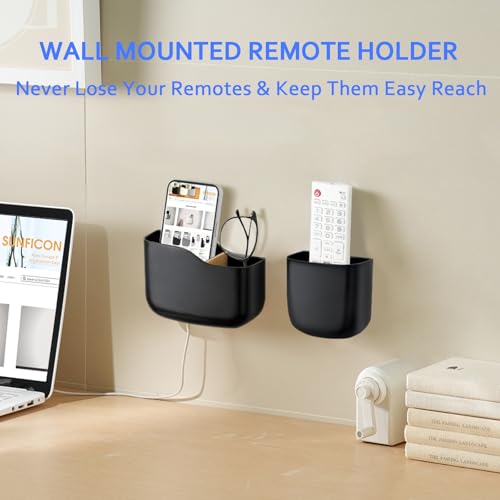 Remote Holder Wall Mount TV FAN Remote Control Holder Bedside Caddy Wall Organizer Phone Holder for Office Adhesive Media Player Controller Holder Box Tray Home Desk Nightstand 1 BIG 2 SMALL BLACK - color: 1BIG2SAMLL BLACK