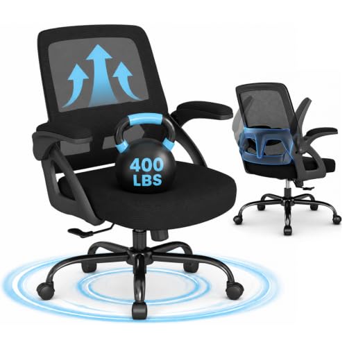 AnyGod Big and Tall Office Chair 400lbs Heavy Duty, Comfy Mesh Desk Chair | Wide Seat Computer Chair, Ideal for Heavy People, Ergonomic Design, Lumbar Support, Flip-up Armrests, Swivel Executive Chair