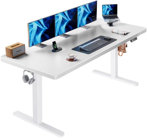HUANUO Electric Standing Desk, 71 x 35 inch Large Height Adjustable Table, Powerful Brushless Motor, 4 Memory Preset, Sit Stand Up Desk, Home Office Computer Table with Thick T-Shaped Frame,White - color: White, size: 71" X 35"
