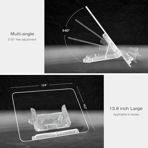 Acrylic Book Stand, Angle Adjustable Book Display Stand,Foldable Cookbook Stand, Lightweight Book Holder for Magazines, Laptop, Recipe, Textbook - size: 13.8 x 10.2 inches