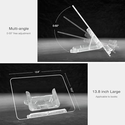 Acrylic Book Stand, Angle Adjustable Book Display Stand,Foldable Cookbook Stand, Lightweight Book Holder for Magazines, Laptop, Recipe, Textbook - size: 13.8 x 10.2 inches