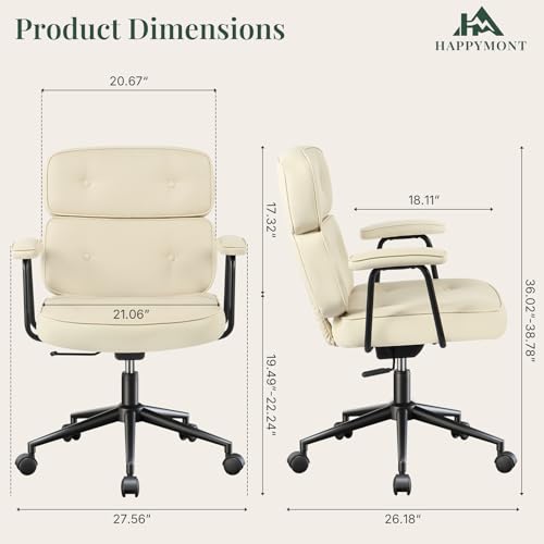 Ergonomic Leather Office Chair, High Back Executive Desk Chair | Comfy Lumbar Support, Padded Arms, Adjustable Height, 360° Swivel Rolling Computer Chairs for Home Office, Beige - color: Beige