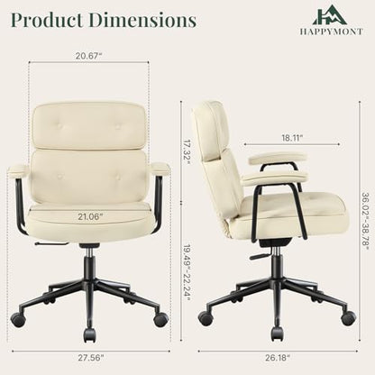 Ergonomic Leather Office Chair, High Back Executive Desk Chair | Comfy Lumbar Support, Padded Arms, Adjustable Height, 360° Swivel Rolling Computer Chairs for Home Office, Beige - color: Beige