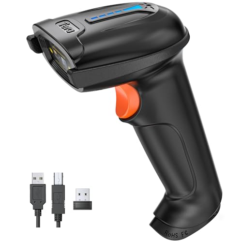Tera Barcode Scanner with Battery Indicator: 1D Wireless, 5100 Black | USB Wired 2.4G Wireless Reader, 2200mAh Battery, 1D Laser Scanning, IP54 Protection, Retail Checkout Warehouse Library School - color: 1D Black