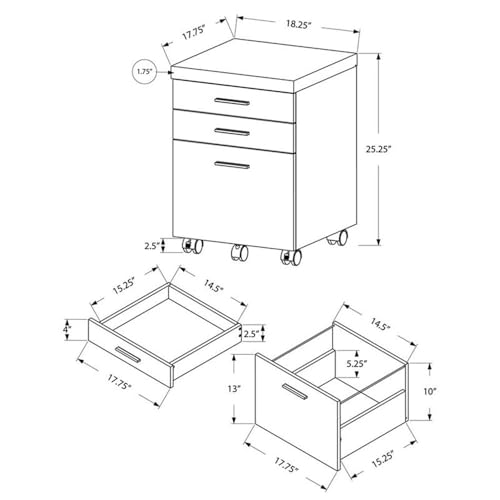 Monarch Specialties I 7051 File Cabinet, Rolling Mobile, Storage Drawers, Printer Stand, Office, Work, Laminate, Grey, White, Contemporary, Modern - color: White/Grey