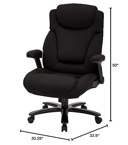 Office Star Big and Tall Deluxe High Back Adjustable Executive Office Chair with Padded Flip Arms, Black Fabric - color: Black Fabric