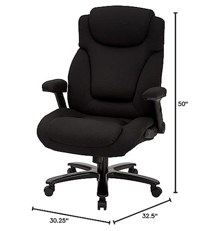 Office Star Big and Tall Deluxe High Back Adjustable Executive Office Chair with Padded Flip Arms, Black Fabric - color: Black Fabric
