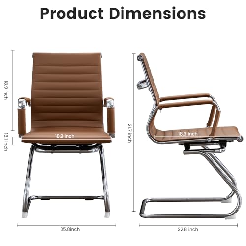 Office Guest Reception Chair Set of 2, Conference Room Chairs Waiting Room Chairs 2 Pack, Modern Leather Office Desk Chair No Wheels.（Brown） - color: Brown, size: 2 Pack