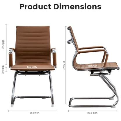 Office Guest Reception Chair Set of 2, Conference Room Chairs Waiting Room Chairs 2 Pack, Modern Leather Office Desk Chair No Wheels.（Brown） - color: Brown, size: 2 Pack