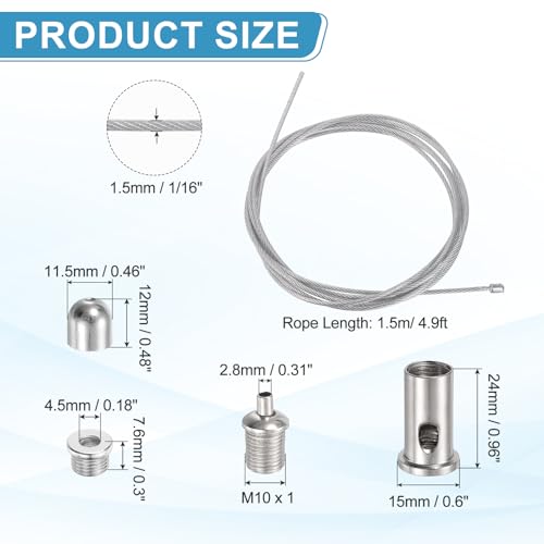 uxcell 4Set Ceiling Hanging Wire Cable Kit, 4.9ft Top Adjust Adjustable Hanging Wire Rope Suspension with Mount Screw Kit for Pendant Chandelier Ceiling LED Panel Light, Chrome - color: Chrome, size: 4.9ft