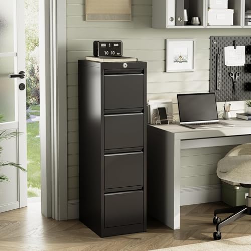4 Drawer File Cabinet with Lock, Vertical Filing Storage Cabinet, Metal Filing Cabinets, Steel Lockable Storage Cabinets for Home Office, Legal/Letter Size File - size: 4 Drawer