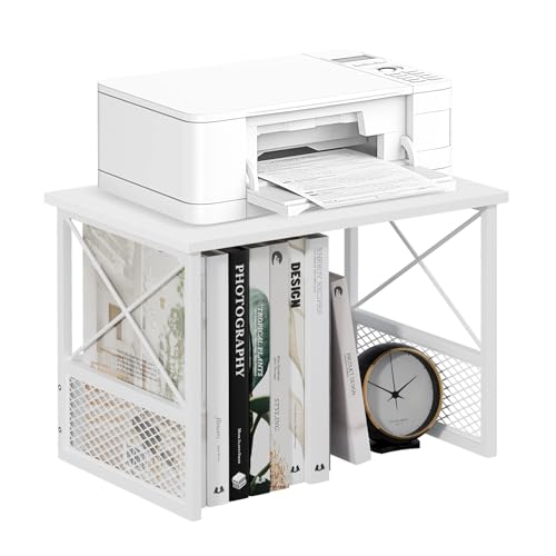 Printer Stand for Desk, Desktop Printer Stand Shelf Organzier for Home Office, for Above and Under Desk, Fax Machine Copier Scanner, White - color: White