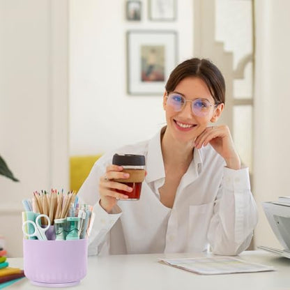 SKYDUE 360 Degree Rotating Desk Organizer, Dual-Purpose Pencil Pen Holder for Desktop, Rotating Desk Pen Organizer with 5 Slots Purple - color: Purple
