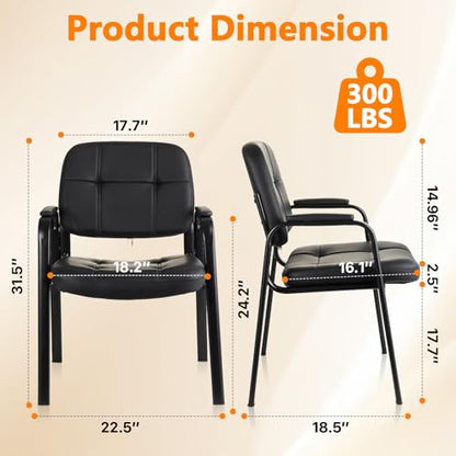 CLATINA Waiting Room Guest Chair, Leather Stationary Office Reception Chairs No Wheel, Comfy Padded Arms, for Conference Room Lobby Home Computer Desk Bedroom Elderly, Black - color: Black, size: 1 Pack