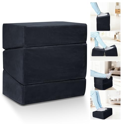 3-Level Adjustable Foot Rest for Under Desk at Work, Black, 17x11.2x17 Inch | Ergonomic High-Density Foam Footstool Footrest Pillow with Crystal Velvet & Washable Cover for Office/Home/Game Chair - color: Black