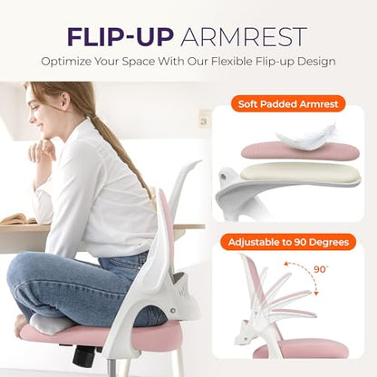 NEO CHAIR Office Desk Chair, Ergonomic Mesh with Flip-Up Armrests, Pink - color: Pink