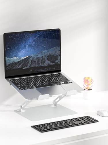 SOUNDANCE Laptop Stand for Desk with Stable Heavy Base, Adjustable Height Multi-Angle, Ergonomic Metal Riser Holder, Foldable Mount Elevator, Compatible with 10 to 15.6 Inches PC Computer, Silver - color: B-Sliver