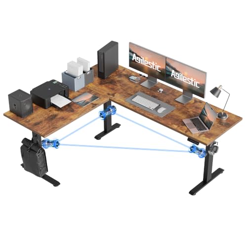 Agilestic 73 x 61 Inch L Shaped Electric Standing Desk, Rustic Brown - color: Rustic Brown, size: 73x61 Inch