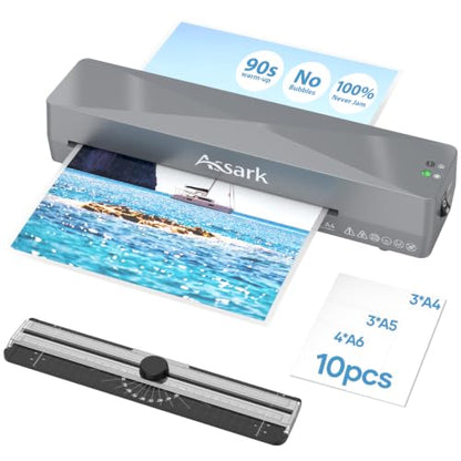 Assark Laminator 9 Inch with 10 Laminating Sheets - color: White, size: A4