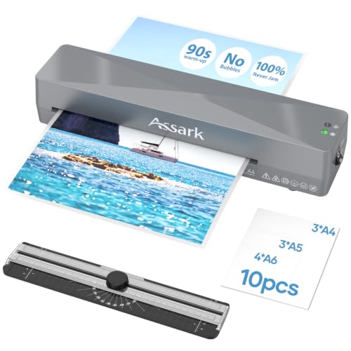 Assark Laminator 9 Inch with 10 Laminating Sheets - color: White, size: A4
