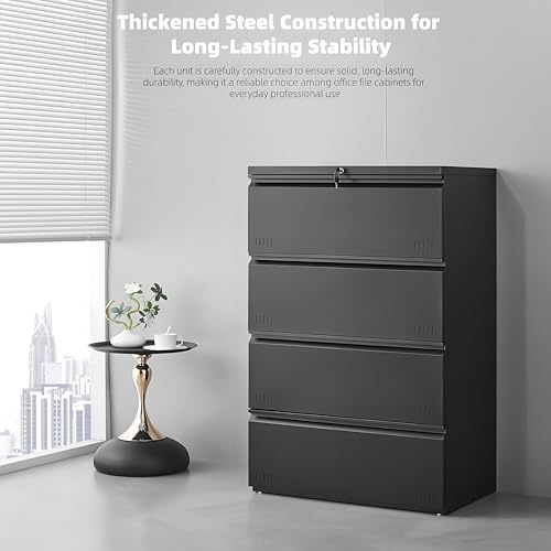 Approgreent Lateral 4 Drawer File Cabient with Lock, Metal Filing Cabinets for Home Office, Heavty Duty Office Storage Cabinet for A4/Letter/Legal (Matte Black) - color: 18-l Black