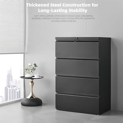 Approgreent Lateral 4 Drawer File Cabient with Lock, Metal Filing Cabinets for Home Office, Heavty Duty Office Storage Cabinet for A4/Letter/Legal (Matte Black) - color: 18-l Black