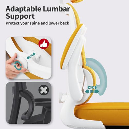 TRALT Office Chair Ergonomic Desk Chair - Gaming Chair with Lumbar Support | 330 LBS Home Office Desk Chairs with Headrest, Reading Chair with Flip-up Armrests, Comfortable Computer Chairs (1, Yellow) - color: Yellow