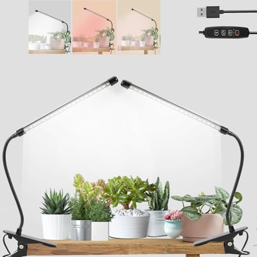 Grow Lights for Indoor 6000K White Red LEDs Indoor Plant Growing Light | Full Spectrum,Auto on/Off Clip Plant Grow Lamp,9-Level Dimmable,for Seed Starting,9/12H Timer,3 Light Modes,2packs - color: White, size: 1 Head-2Packs